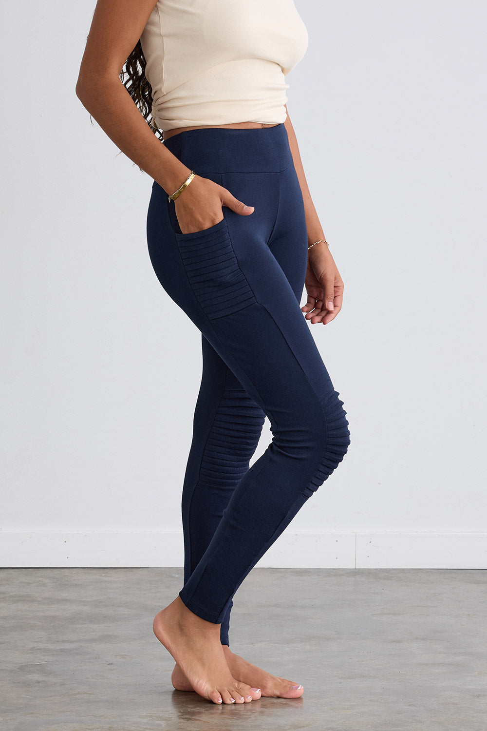 Women's Organic 100% Cotton Seamed Leggings with Pockets - Dark Navy