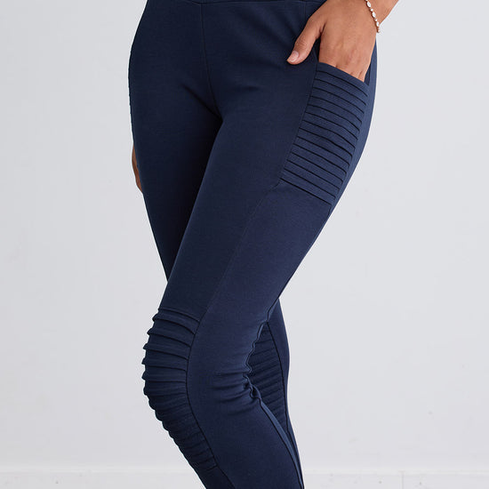 Women's Organic 100% Cotton Seamed Leggings with Pockets - Dark Navy