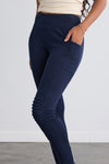 Women's Organic 100% Cotton Seamed Leggings with Pockets - Dark Navy