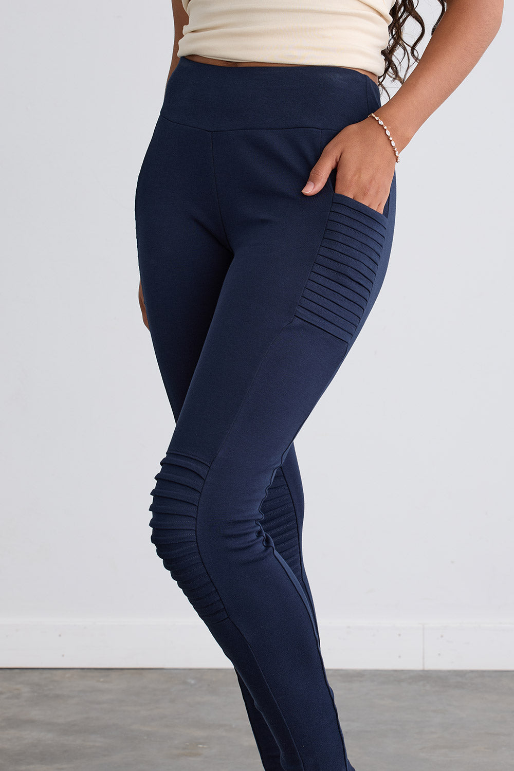 Women's Organic 100% Cotton Seamed Leggings with Pockets - Dark Navy