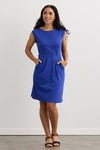 Women's Organic Cotton Cap Sleeve Dress with Pockets - Cobalt