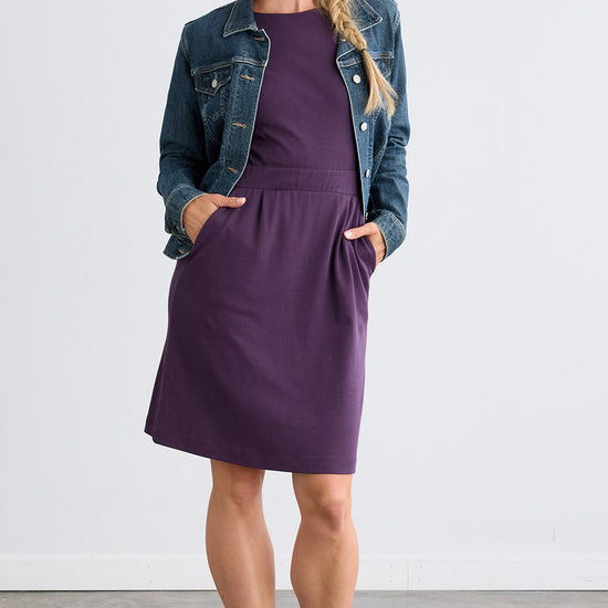 Women's Organic Cotton Cap Sleeve Dress with Pockets - Eggplant