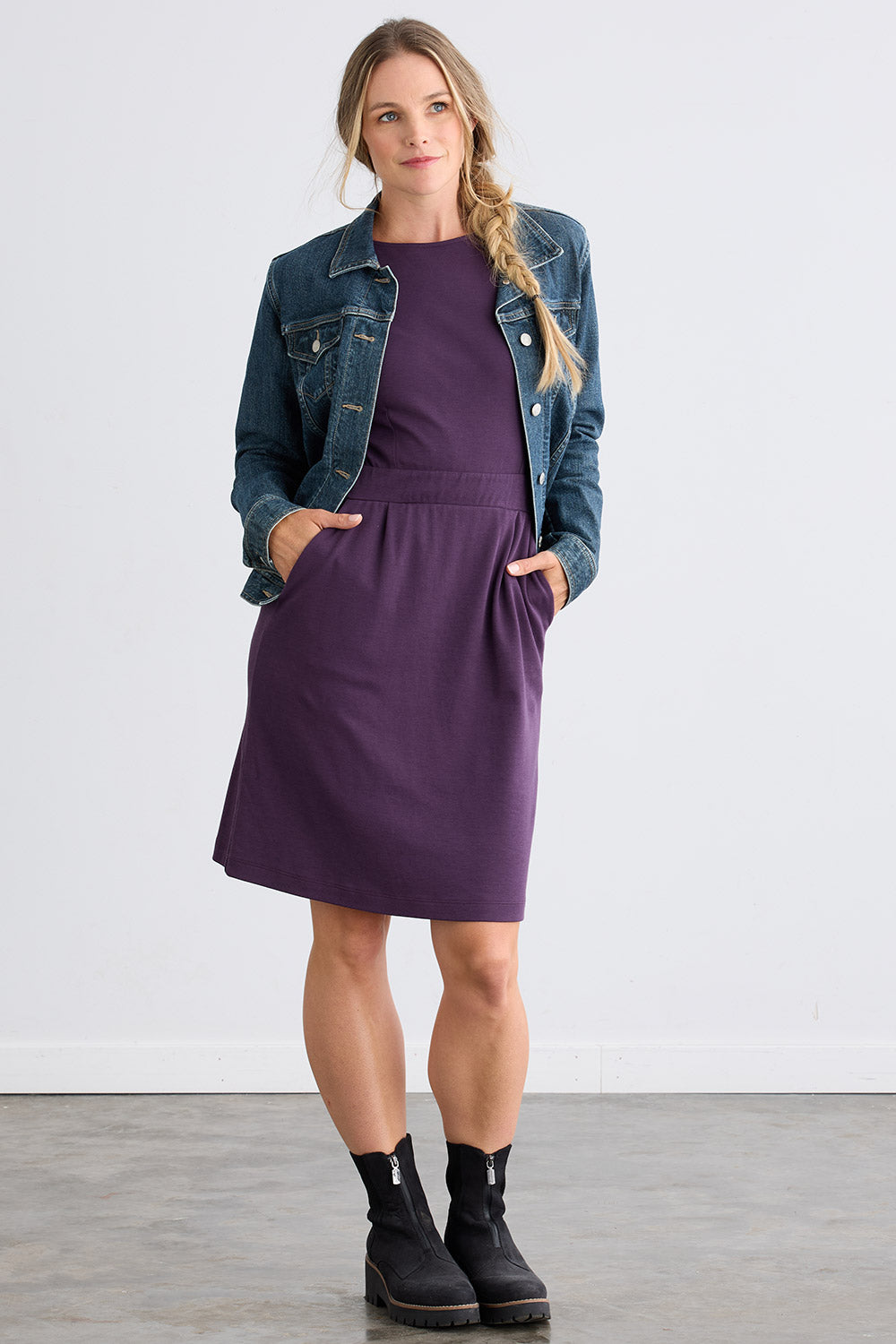 Women's Organic Cotton Cap Sleeve Dress with Pockets - Eggplant
