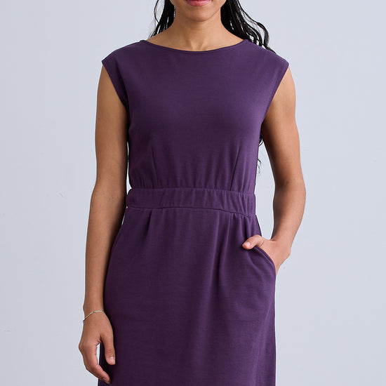 Women's Organic Cotton Cap Sleeve Dress with Pockets - Eggplant