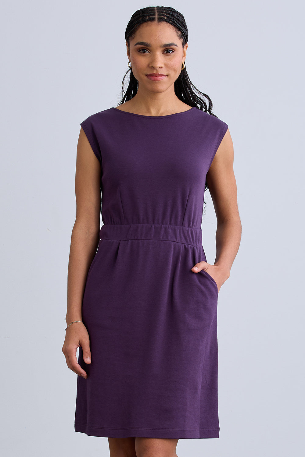 Women's Organic Cotton Cap Sleeve Dress with Pockets - Eggplant