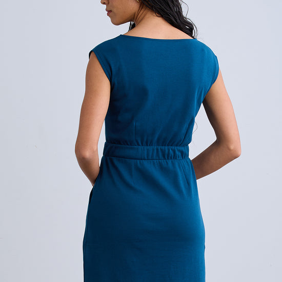 Women's Organic Cotton Cap Sleeve Dress with Pockets - Peacock