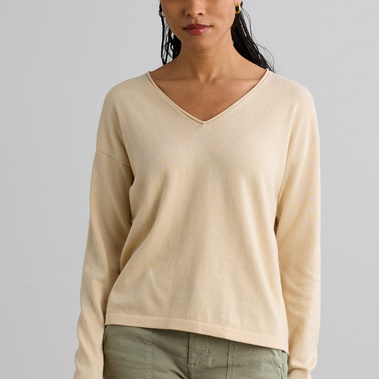 Women's Organic Cotton Relaxed V-Neck Sweater - Undyed