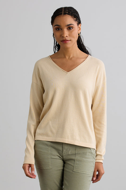Women's Organic Cotton Relaxed V-Neck Sweater - Undyed