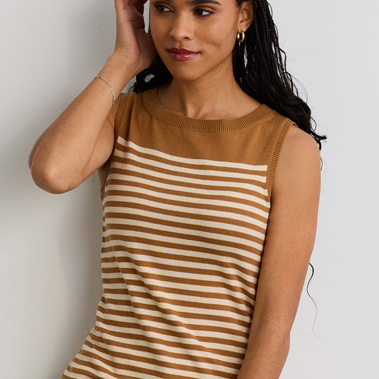 Women's Organic Cotton Sleeveless Sweater Shell - Undyed Camel