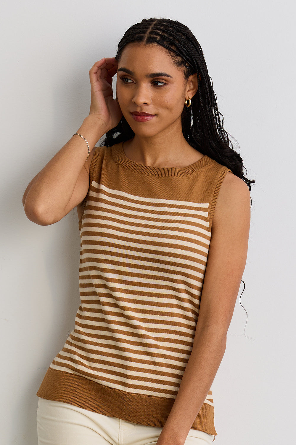 Women's Organic Cotton Sleeveless Sweater Shell - Undyed Camel