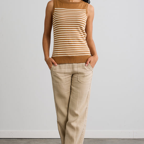 Women's Organic Cotton Sleeveless Sweater Shell - Undyed Camel