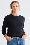 Women's Ultra 100% Organic Cotton Relaxed Long Sleeve Crew Neck T-Shirt - Black