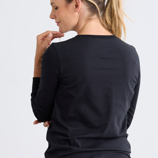 Women's Ultra 100% Organic Cotton Relaxed Long Sleeve Crew Neck T-Shirt - Black