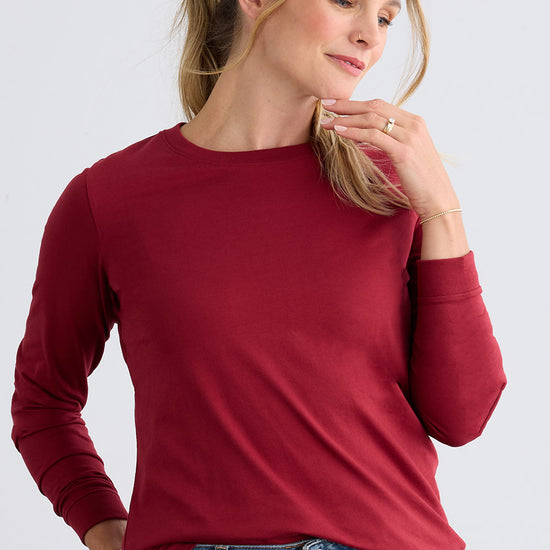 Women's Ultra 100% Organic Cotton Relaxed Long Sleeve Crew Neck T-Shirt - Bonfire