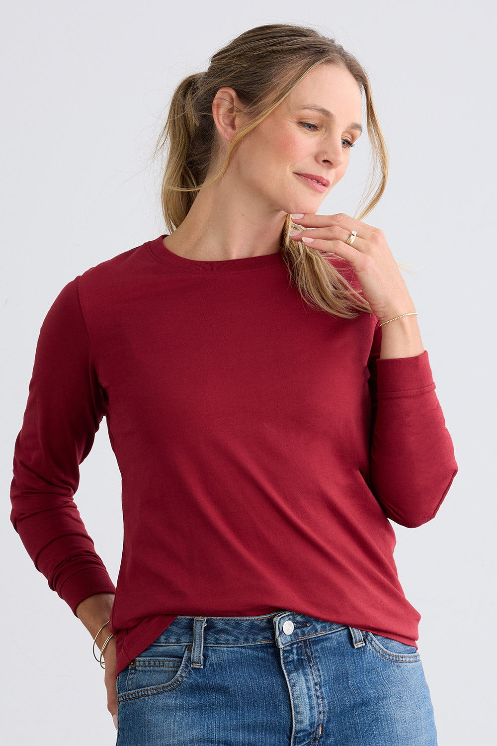 Women's Ultra 100% Organic Cotton Relaxed Long Sleeve Crew Neck T-Shirt - Bonfire