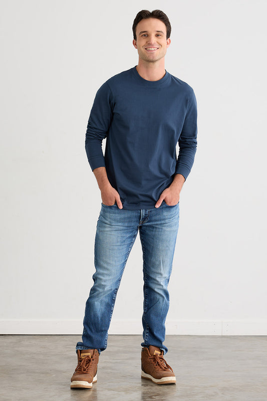 Men's Ultra 100% Organic Cotton Long Sleeve Crew Neck T-shirt - Indigo