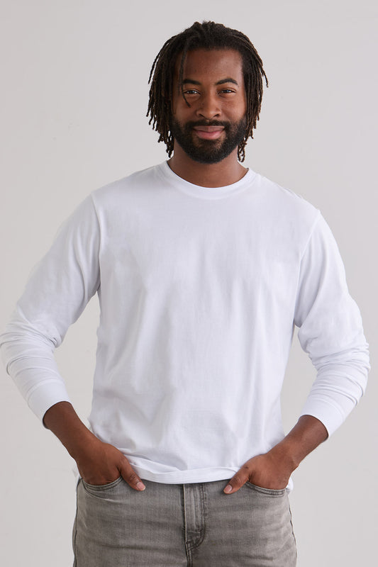 Men's Ultra 100% Organic Cotton Long Sleeve Crew Neck T-shirt - White