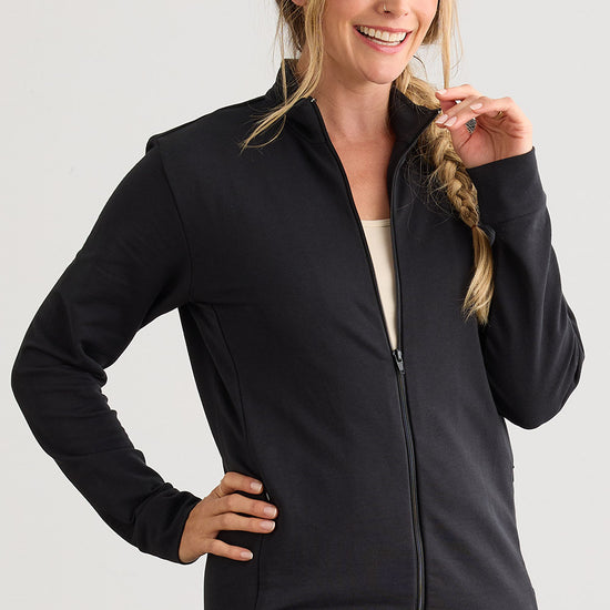 Women's Organic Cotton French Terry Full Zip Jacket - Black
