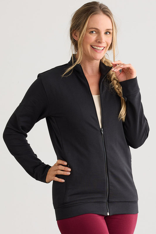 Women's Organic Cotton French Terry Full Zip Jacket - Black