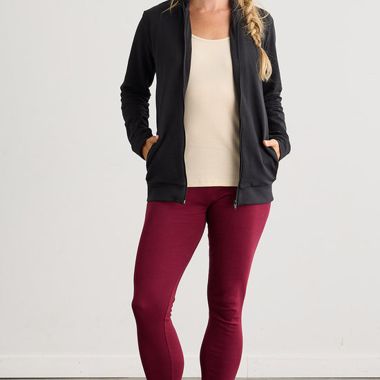 Women's Organic Cotton French Terry Full Zip Jacket - Black