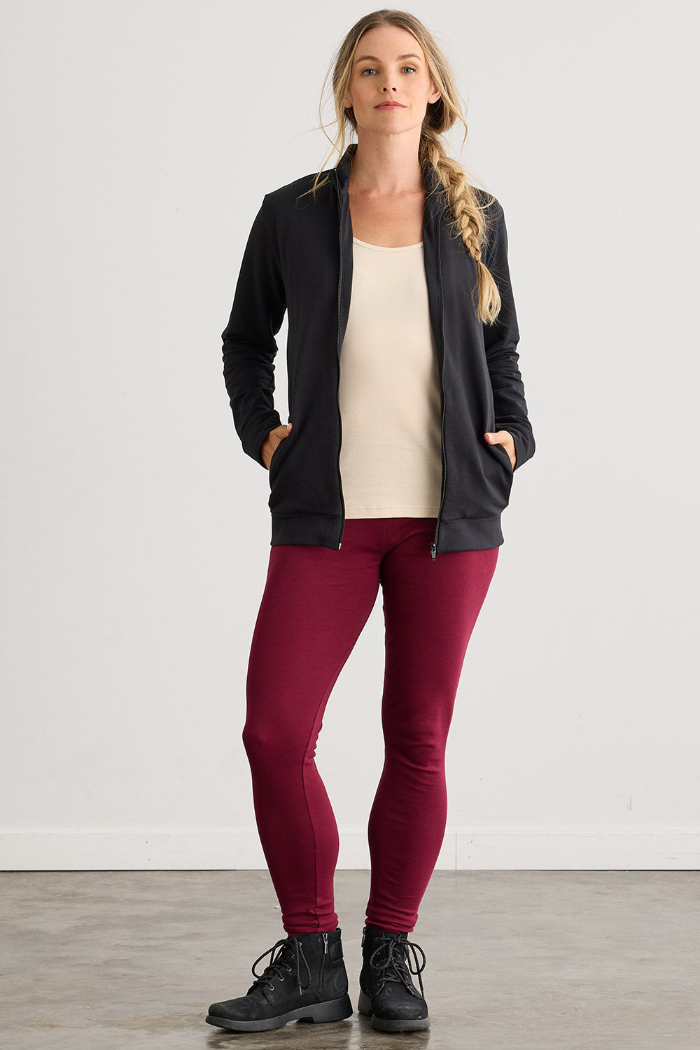 Women's Organic Cotton French Terry Full Zip Jacket - Black