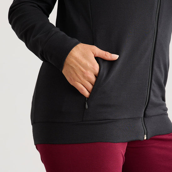 Women's Organic Cotton French Terry Full Zip Jacket - Black