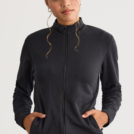 Women's Organic Cotton French Terry Full Zip Jacket - Black