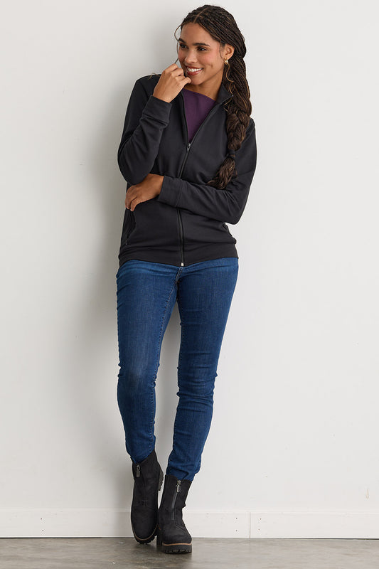 Women's Organic Cotton French Terry Full Zip Jacket - Black