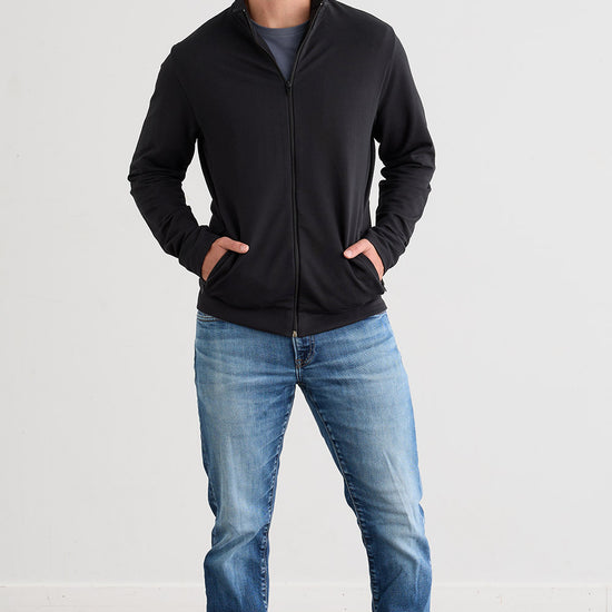 Men's Organic Cotton French Terry Full Zip Jacket - Black