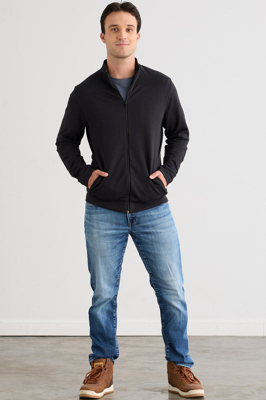 Men's Organic Cotton French Terry Full Zip Jacket - Black
