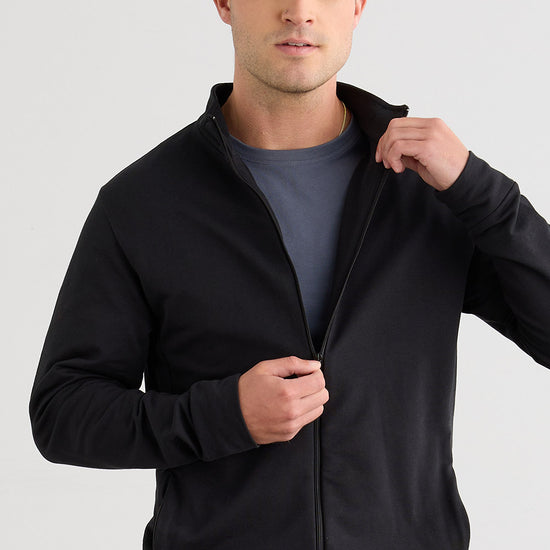 Men's Organic Cotton French Terry Full Zip Jacket - Black