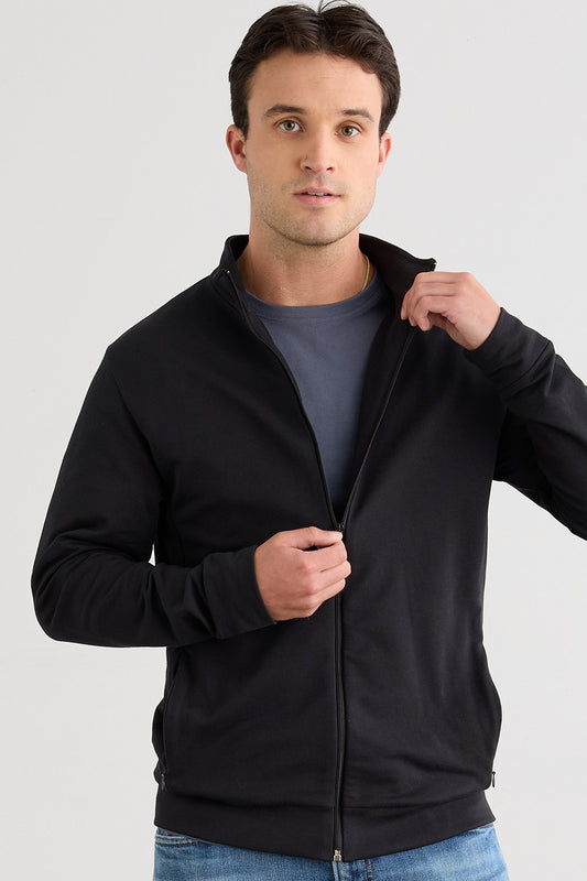 Men's Organic Cotton French Terry Full Zip Jacket - Black