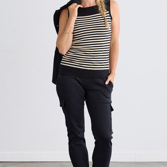 Women's Organic Cotton Double Knit Luxe Cargo Trousers - Black