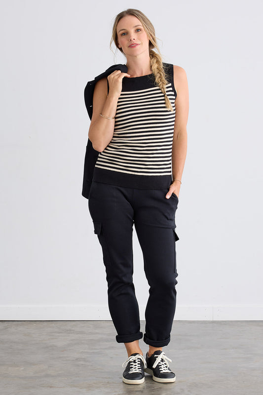Women's Organic Cotton Double Knit Luxe Cargo Trousers - Black