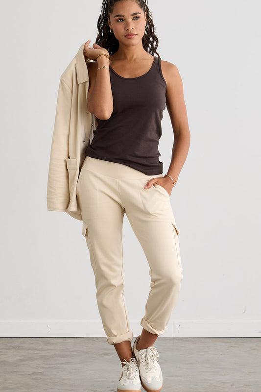 Women's Organic Cotton Double Knit Luxe Cargo Trousers - Undyed