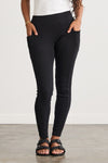 Women's Organic Blend Ribbed Leggings with Pockets - Black