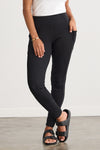 Women's Organic Blend Ribbed Leggings with Pockets - Black