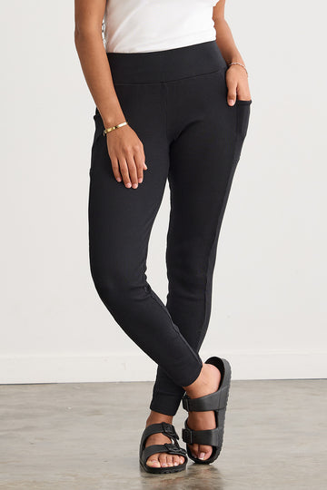 Women's Organic Blend Ribbed Leggings with Pockets - Black