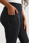 Women's Organic Blend Ribbed Leggings with Pockets - Black