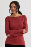 Women's Luxe 100% Organic Cotton Boat Neck Long Sleeve Tee - Auburn