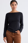 Women's Luxe 100% Organic Cotton Boat Neck Long Sleeve Tee - Black