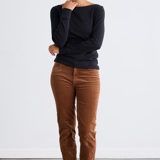 Women's Luxe 100% Organic Cotton Boat Neck Long Sleeve Tee - Black
