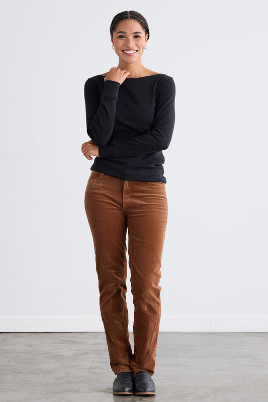 Women's Luxe 100% Organic Cotton Boat Neck Long Sleeve Tee - Black