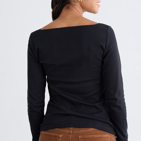 Women's Luxe 100% Organic Cotton Boat Neck Long Sleeve Tee - Black