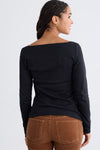 Women's Luxe 100% Organic Cotton Boat Neck Long Sleeve Tee - Black