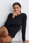 Women's Luxe 100% Organic Cotton Boat Neck Long Sleeve Tee - Black