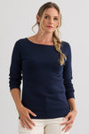Women's Luxe 100% Organic Cotton Boat Neck Long Sleeve Tee - Dark Navy