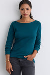 Women's Luxe 100% Organic Cotton Boat Neck Long Sleeve Tee - Deep Teal