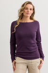 Women's Luxe 100% Organic Cotton Boat Neck Long Sleeve Tee - Eggplant