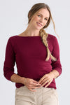 Women's Luxe 100% Organic Cotton Boat Neck Long Sleeve Tee - Wine